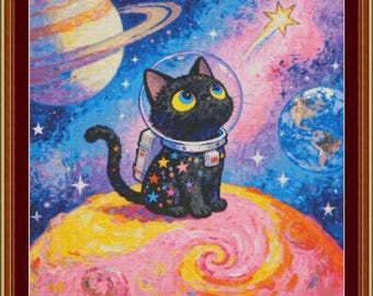 Painting Fairy Cross Stitch Meow in Space Stamped Cross Stitch Kit - Perfect Gift for Craft Lovers -What you see is what you get