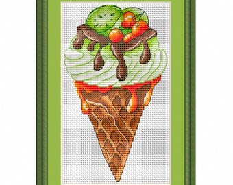 Adorable Stamped Cross Stitch Kit with Kiwi Cherry Ice Cream - A Must-Have for Crafting - Perfect for beginners and experts alike