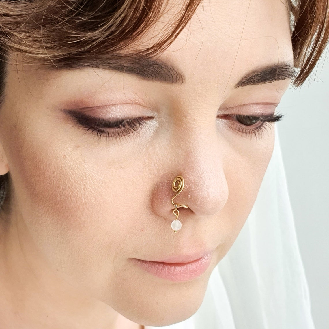 Dangle nose ring Gold nose cuff Beaded nose ring Fake nose Etsy