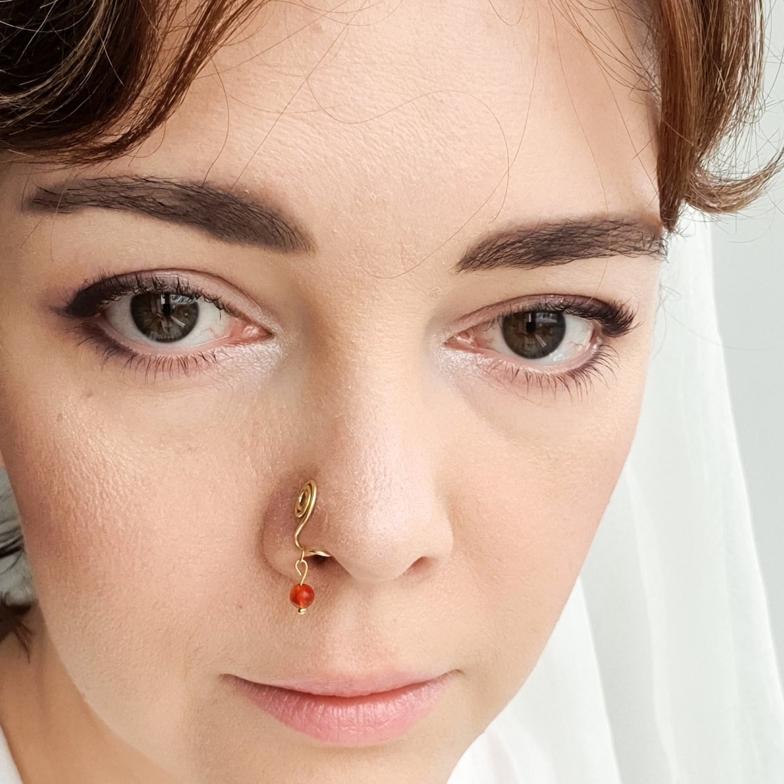 Dangle nose ring Gold nose cuff Beaded nose ring Fake nose Etsy