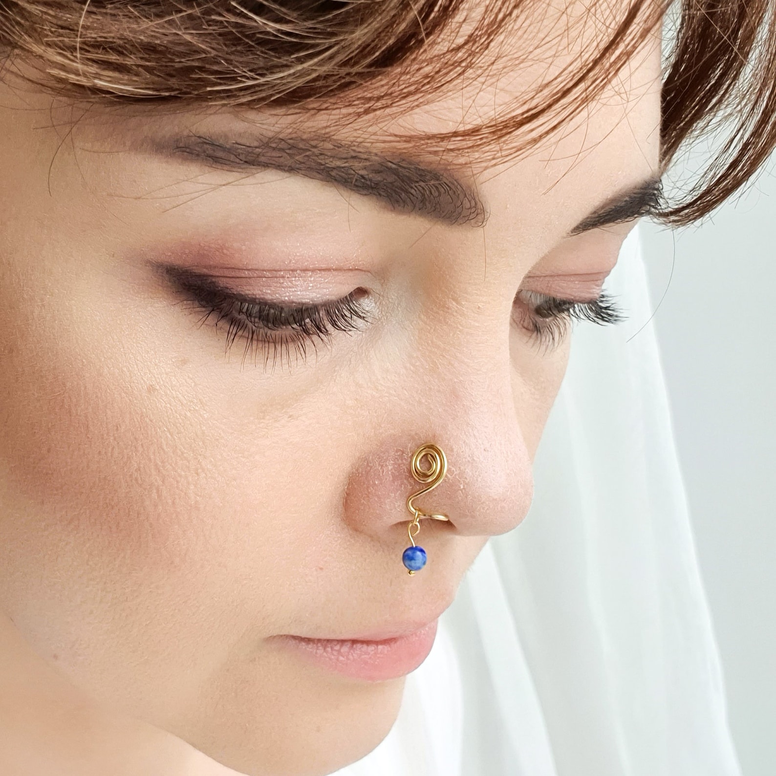 Dangle nose ring Gold nose cuff Beaded nose ring Fake nose Etsy