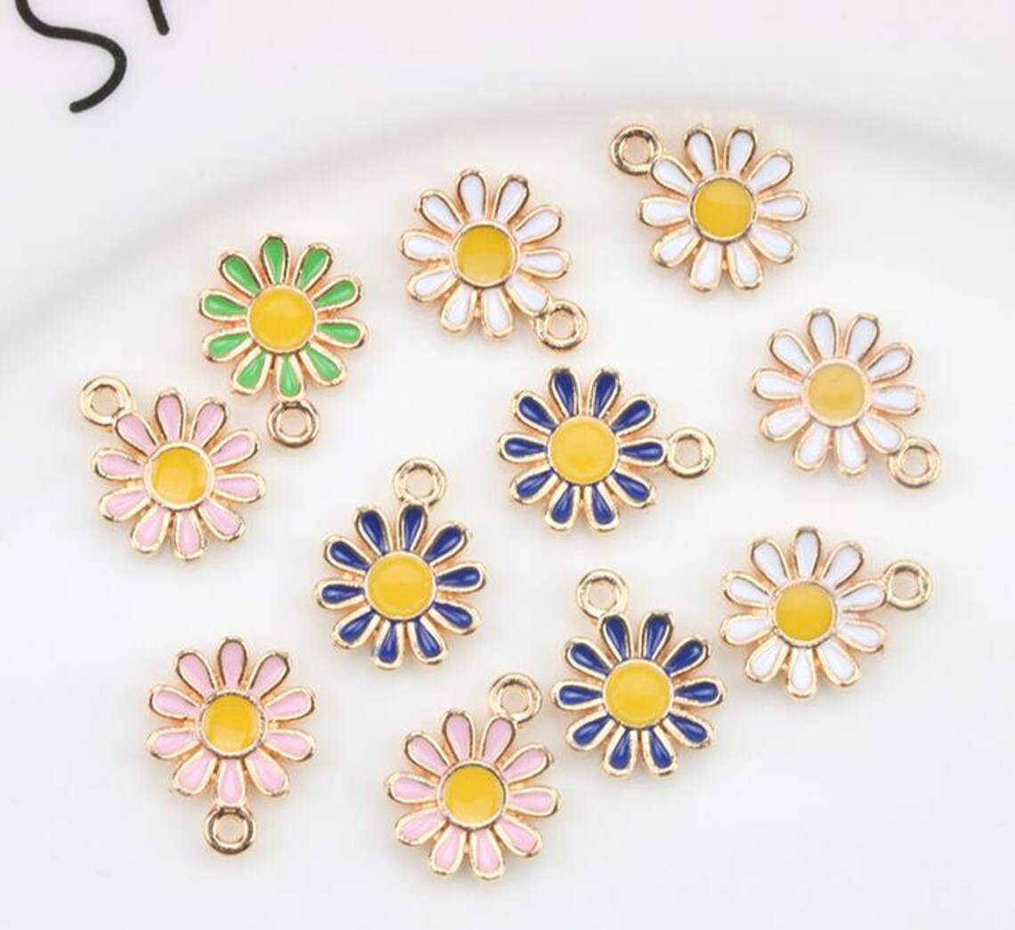 10pcs Enamel Daisy Charm PendantFlower CharmJewelry Etsy