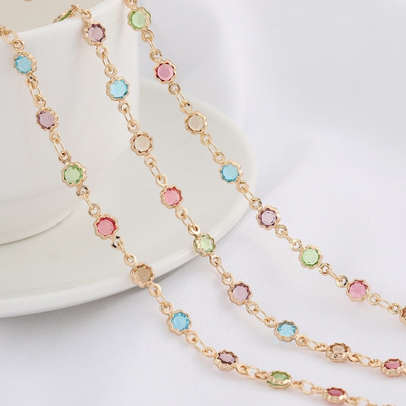 14k Real Gold Plated Crystal Chain 1 Meter Golden Etsy