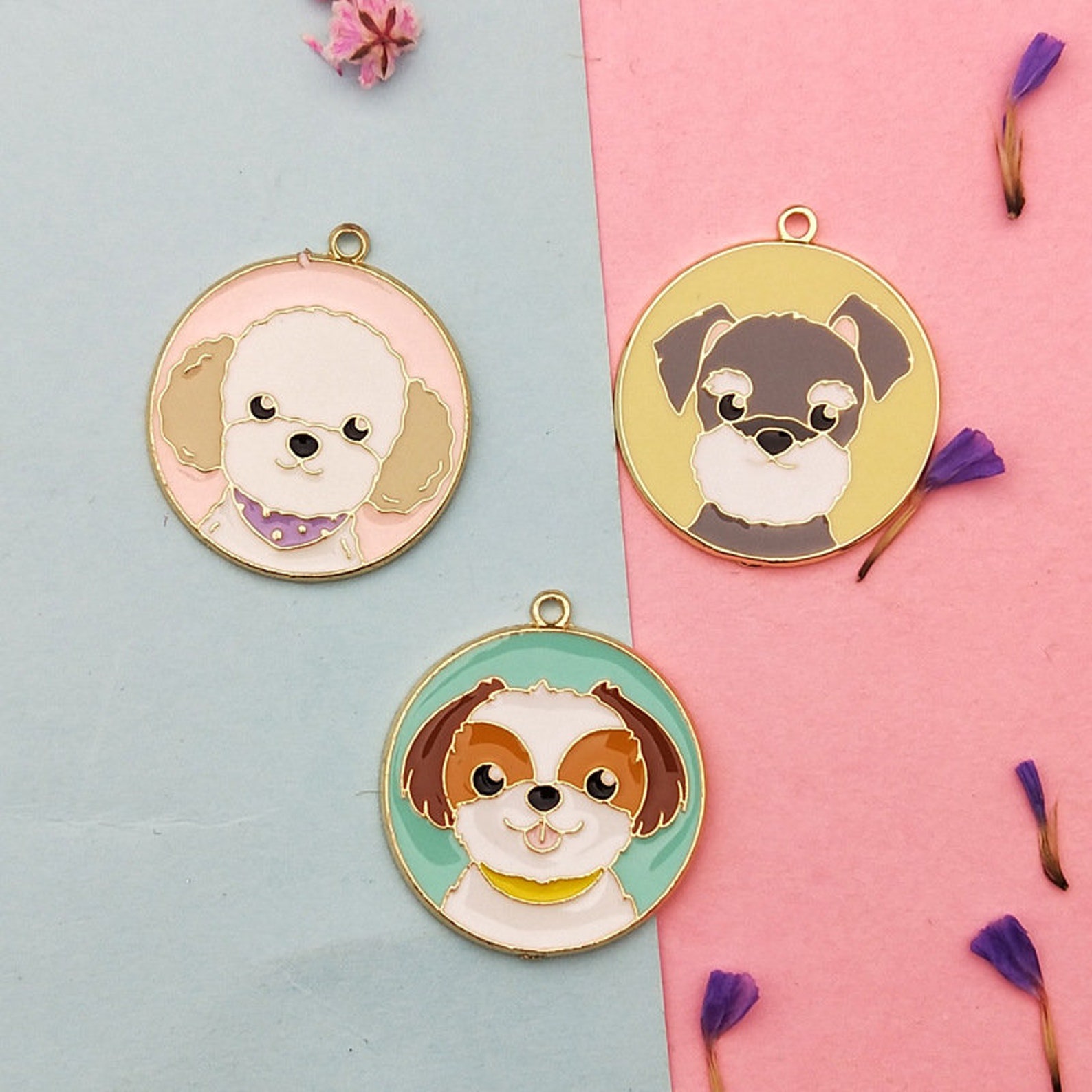 10pcs Enamel Dog Charm PendantJewelry CharmsRound Etsy