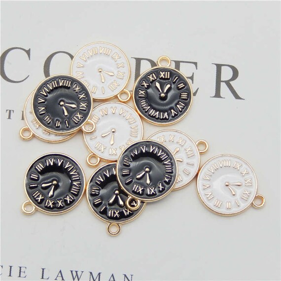 10pcs Enamel Clock Charm PendantRound Clock CharmJewelry Etsy