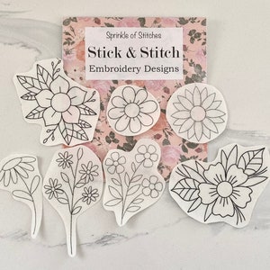 Floral Stick and Stitch Embroidery Designs, Floral Embroidery Patterns, Stick on Embroidery Patterns, Embroidery Kit, Beginner Embroidery