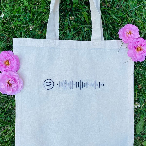 Custom spotify code tote bag, embroidered tote bag, custom tote bag, canvas tote bag, spotify code, personalized gift, custom gift