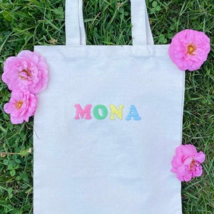 Custom embroidered name tote bag, personalized name tote bag, embroidered name tote bag, custom tote bag, personalized gift, canvas tote bag
