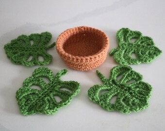 Monstera leaf coasters, monstera leaf coaster set, crochet monstera leaf coasters, plant lover gift, crochet coasters, home gifts and decor