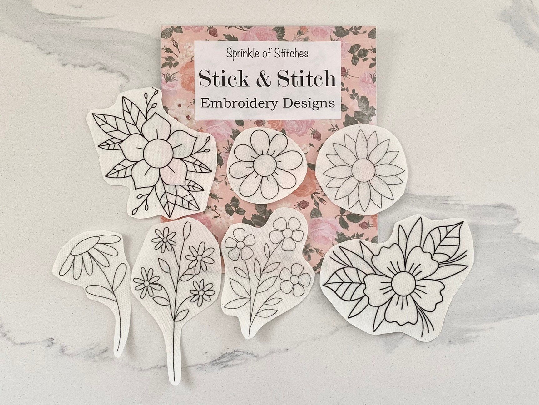 Flower Pair Hand Embroidery Pattern, Stick and Stitch Transfer