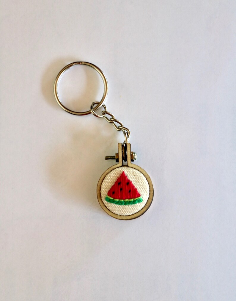 Embroidery Keychain/mini Embroidery Hoop/fruit Keychain/embroidered Keychain/hand Embroidery