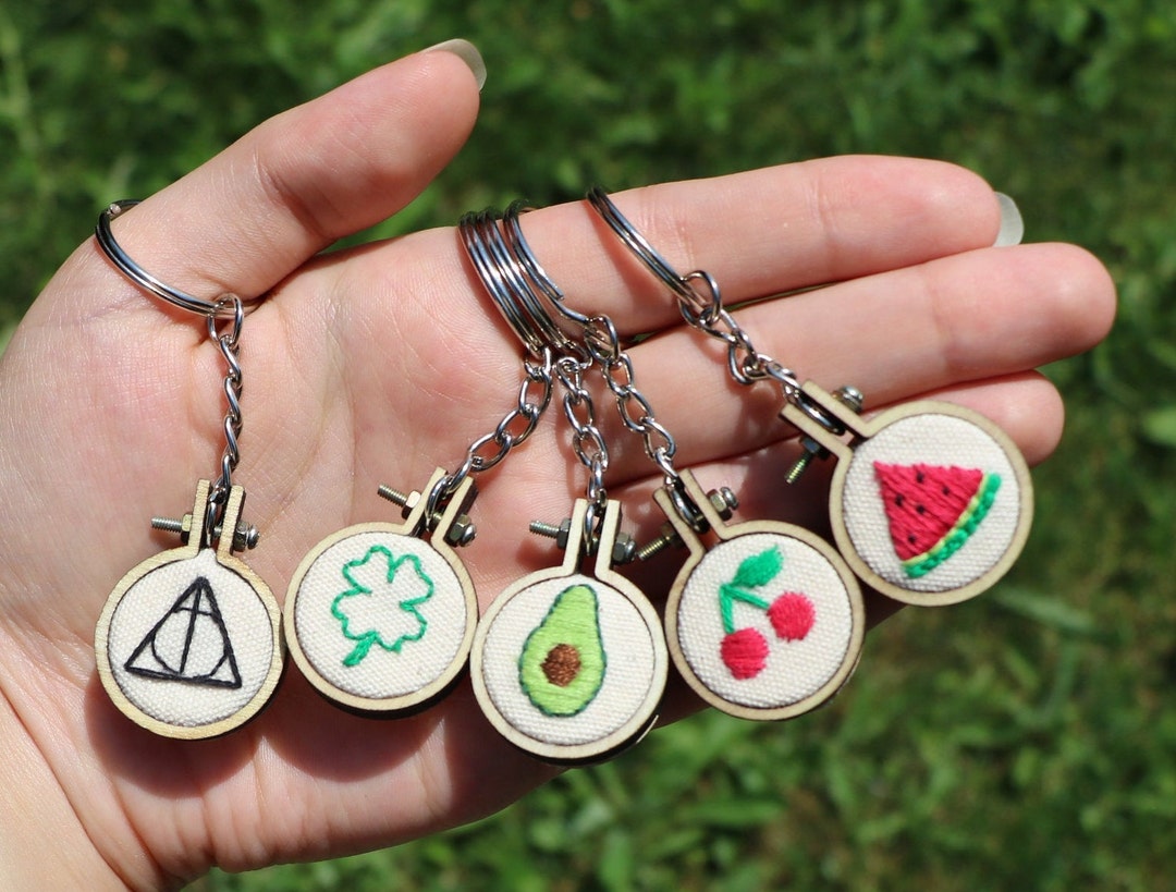 Cute Mini Embroidery Hoop Keychain Etsy