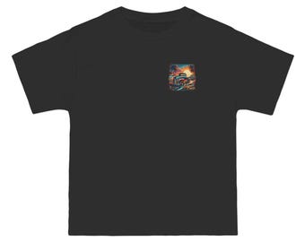 Camiseta Vintage Chevy Truck Summer Cruise, Camiseta Retrô com Pôr do Sol na Praia, Camiseta Clássica com Estampa de Palmeira e Pickup, Estampa Frente e Verso, Presente Ideal para Exposição de Carros