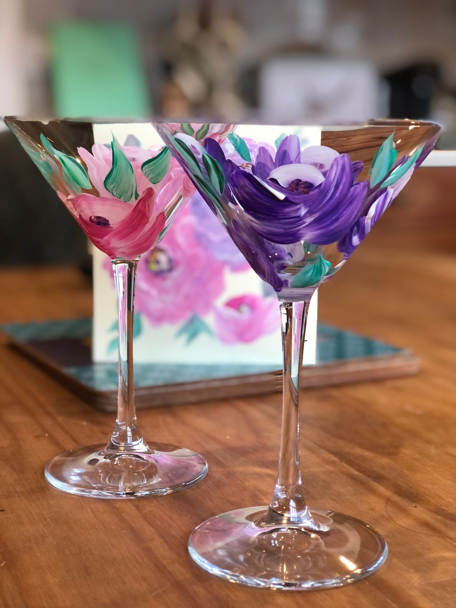 Hand Painted Martini Glasses With Hand Painted Matching Card Etsy UK