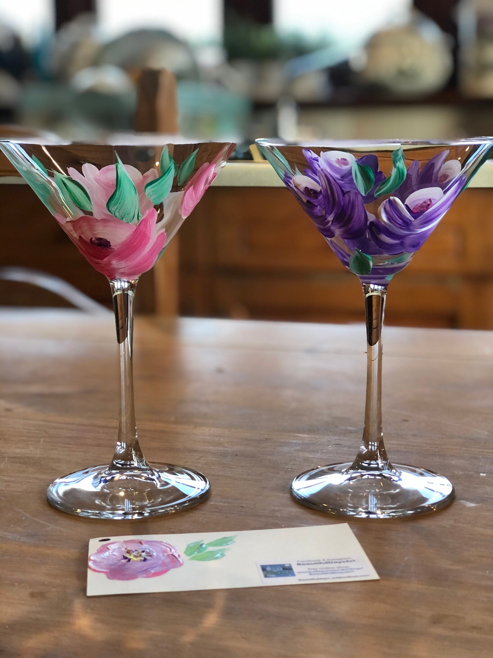 Hand Painted Martini Glasses With Hand Painted Matching Card Etsy UK