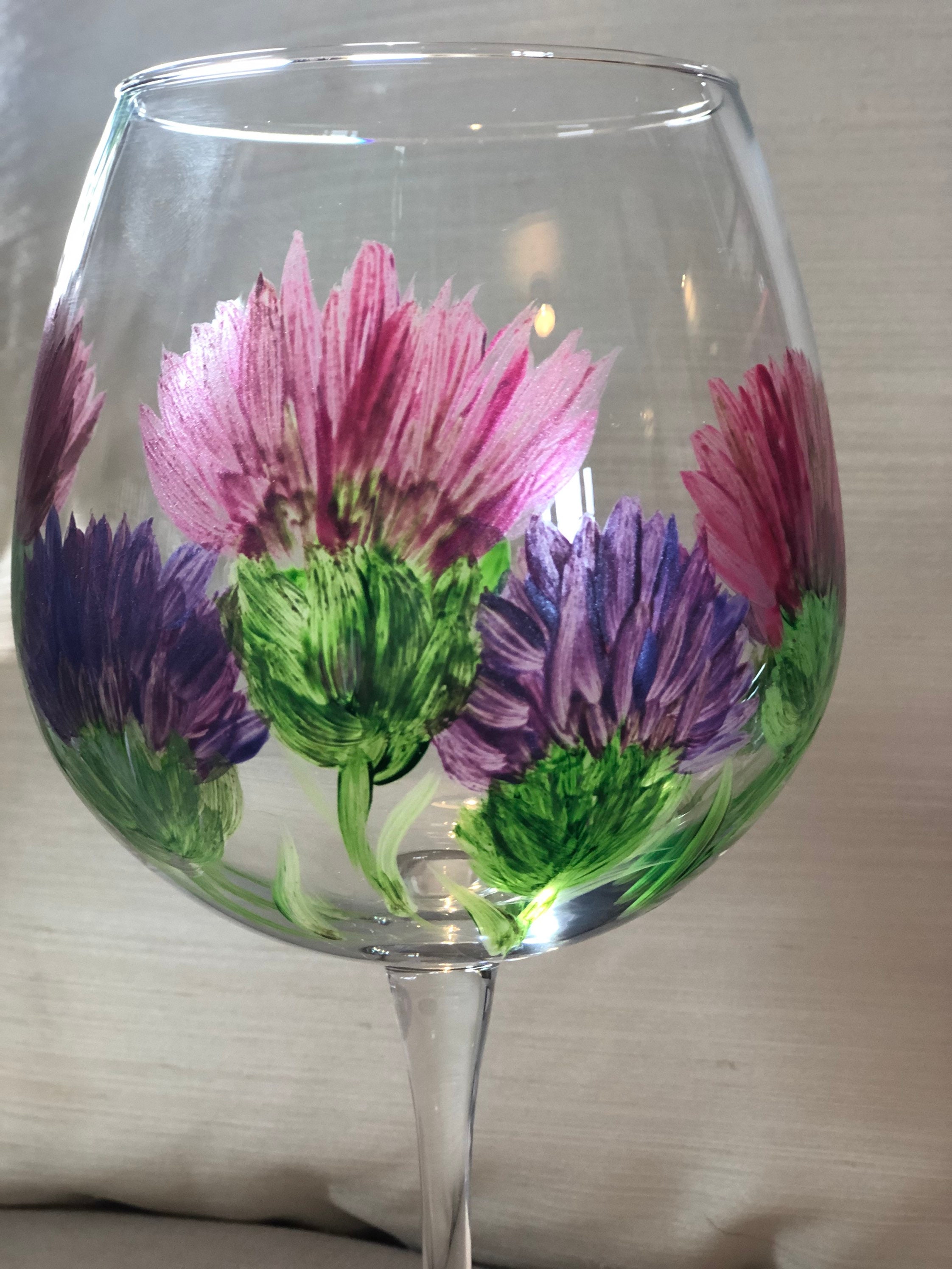 Balloon Wine Glass With Hand Painted Thistles Etsy UK