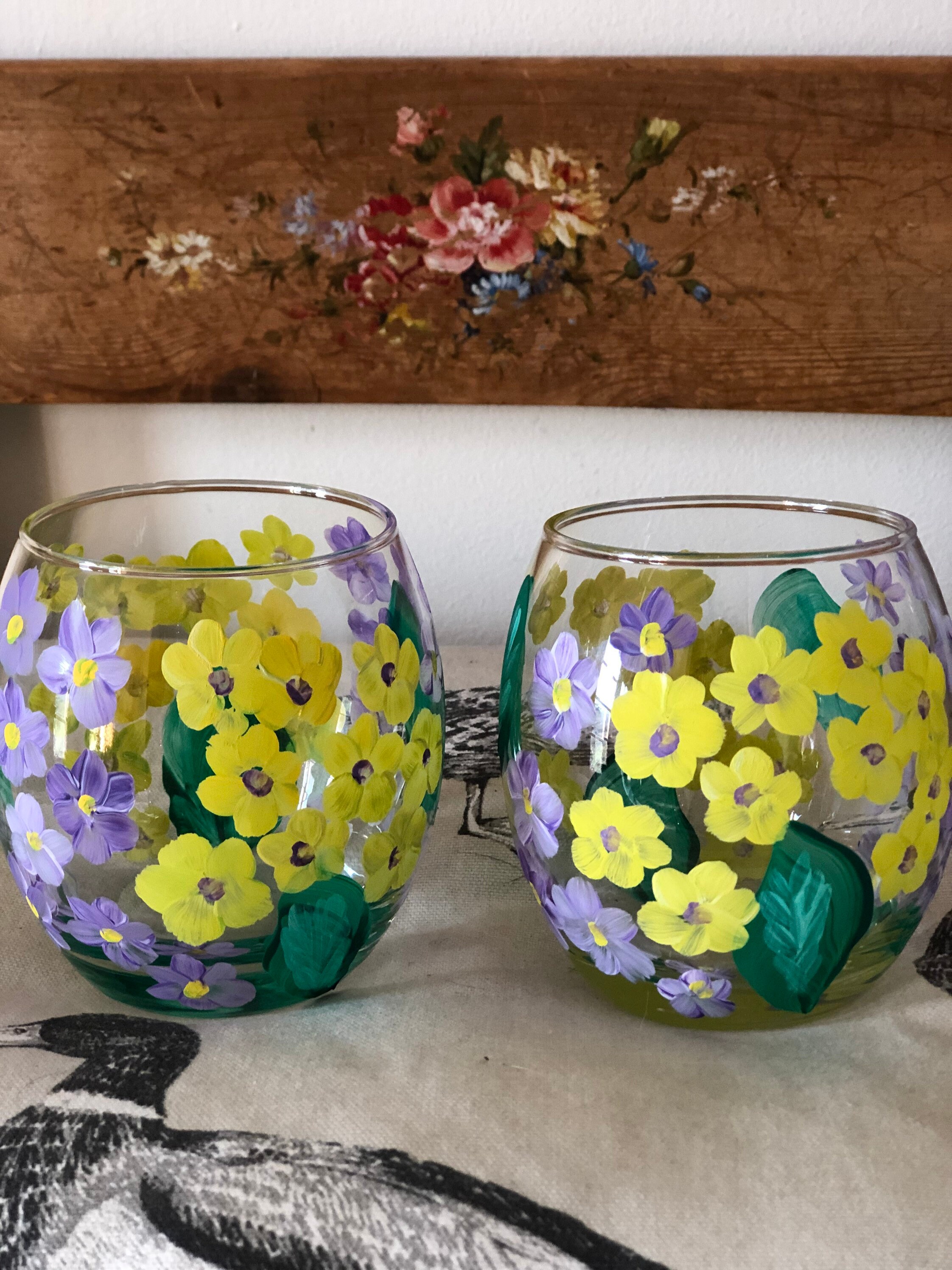 Two hand painted tumblers with spring flowers Etsy