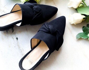 black leather mules flat