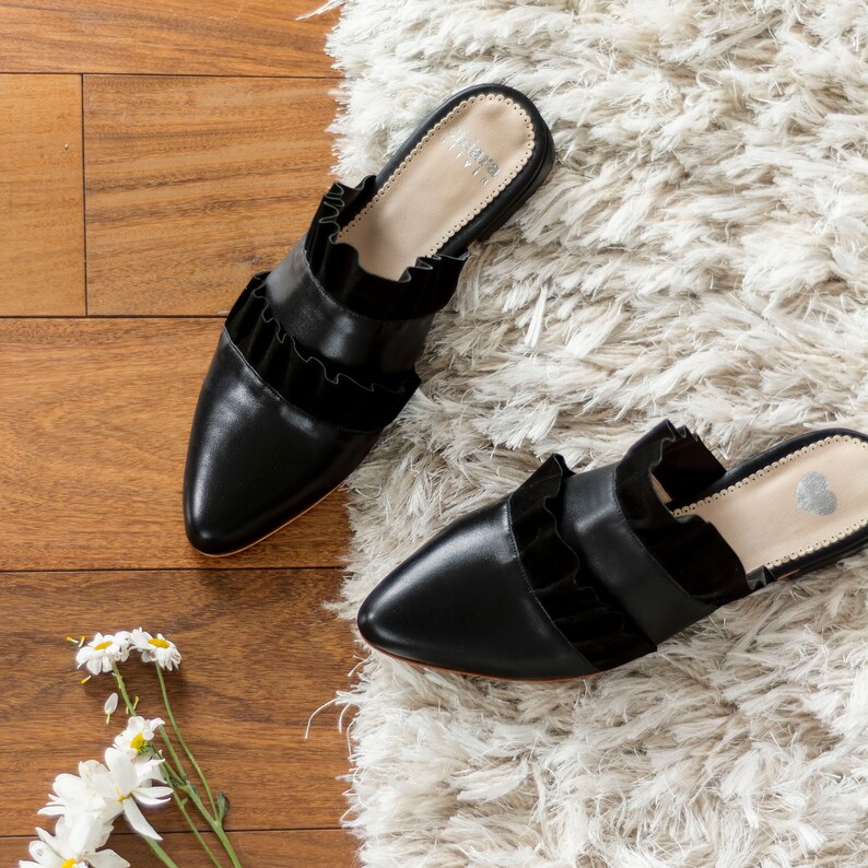 flat leather mules womens