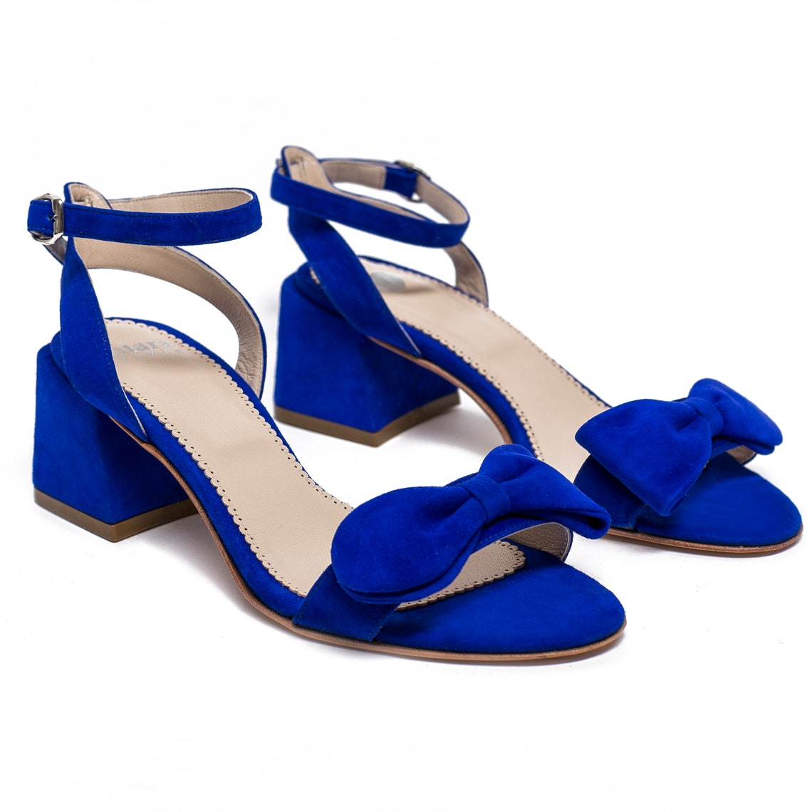 low block heel sandals blue