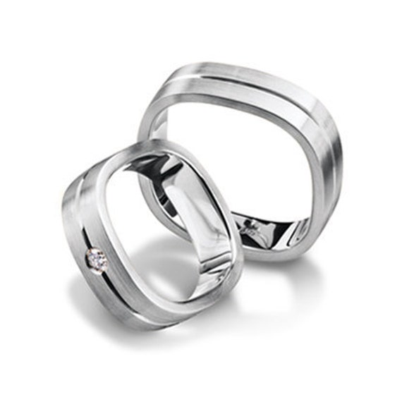 Square Wedding Rings Silver Wedding Band Set White Cubic Etsy