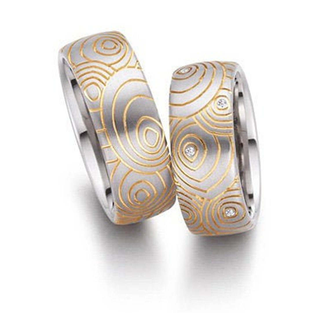 Hand Carved Wedding Band Set Silver Textured Wedding Rings Etsy