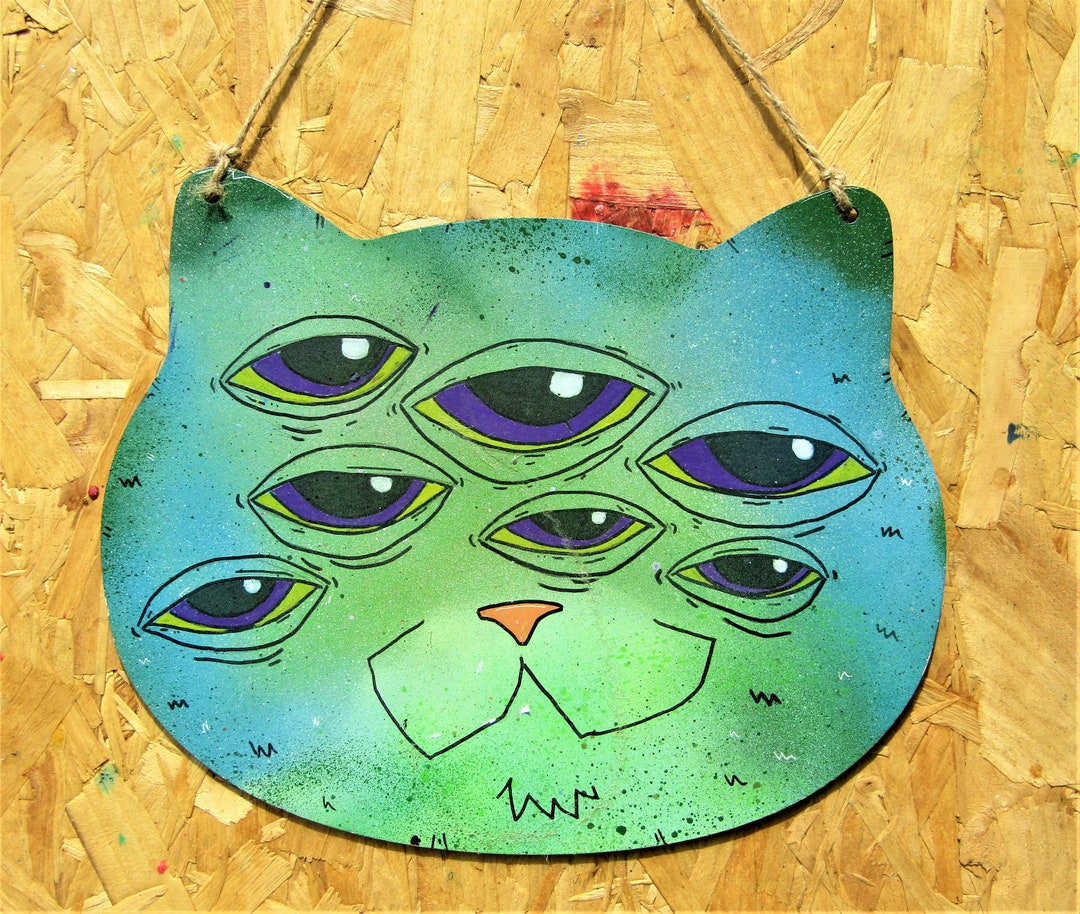 Hanging Space Cat Art/ Spray Painted Hanging Decoration With Etsy
