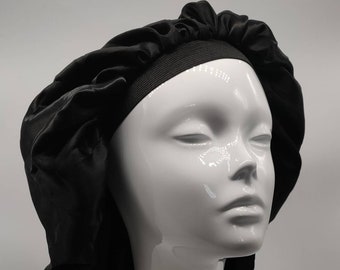 Black Silk Bonnets, Black floral Bonnets, Satin Bonnet, Silk Bonnet, Night wear Hat Scarf, Head Cover