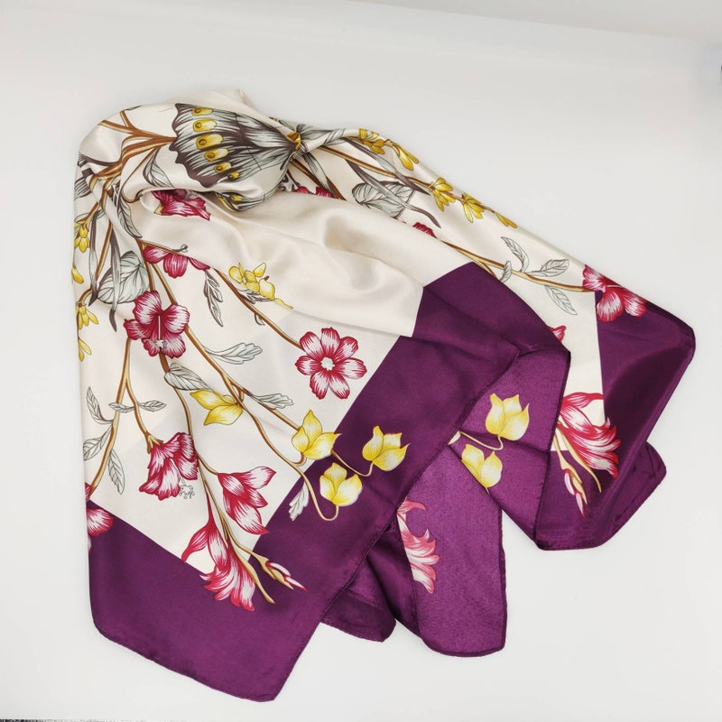 Purple Large Square Motif Silk Scarf main image 0