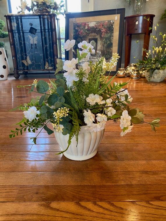 Modern White faux floral arrangement Etsy