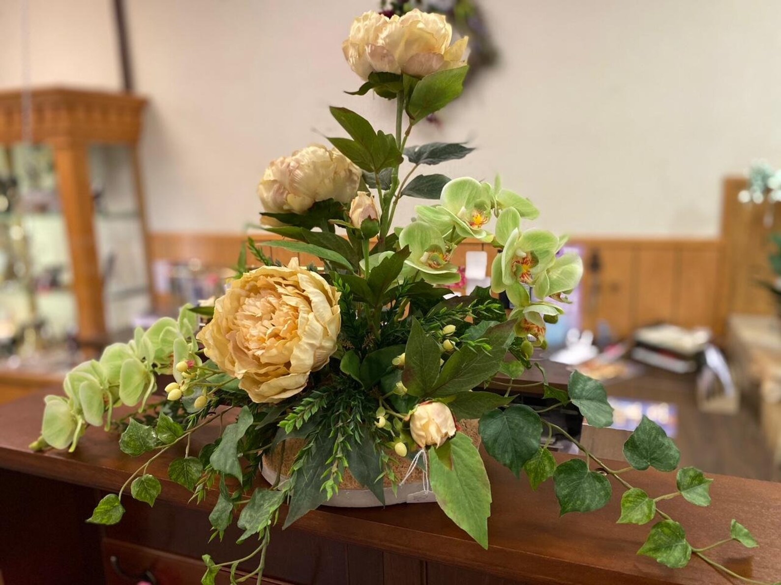 Elegant Handcrafted White and Green Silk Flower Arrangement Etsy