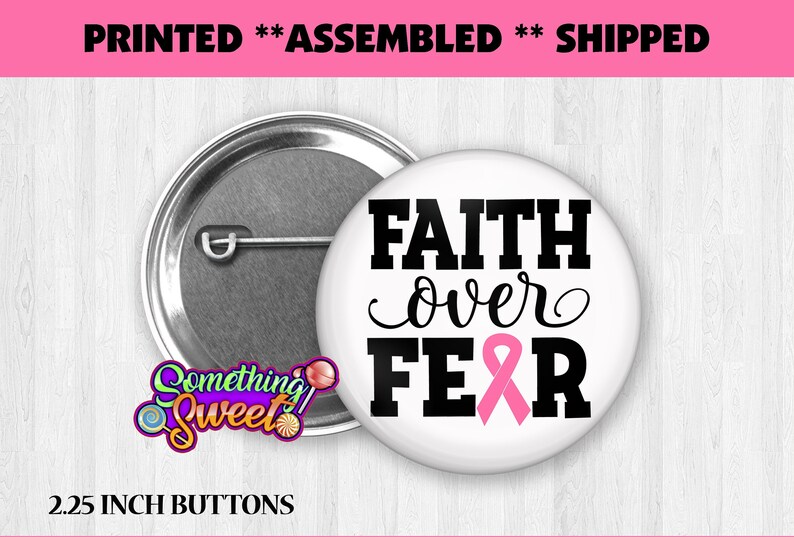 Faith Over Fear Breast Cancer Awareness Pins image 1