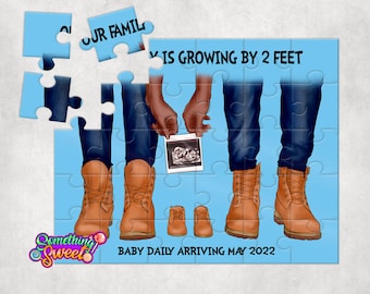 Pregnancy Announcement, Our Family Is Growing By 2 Feet, Boots Baby Announcement