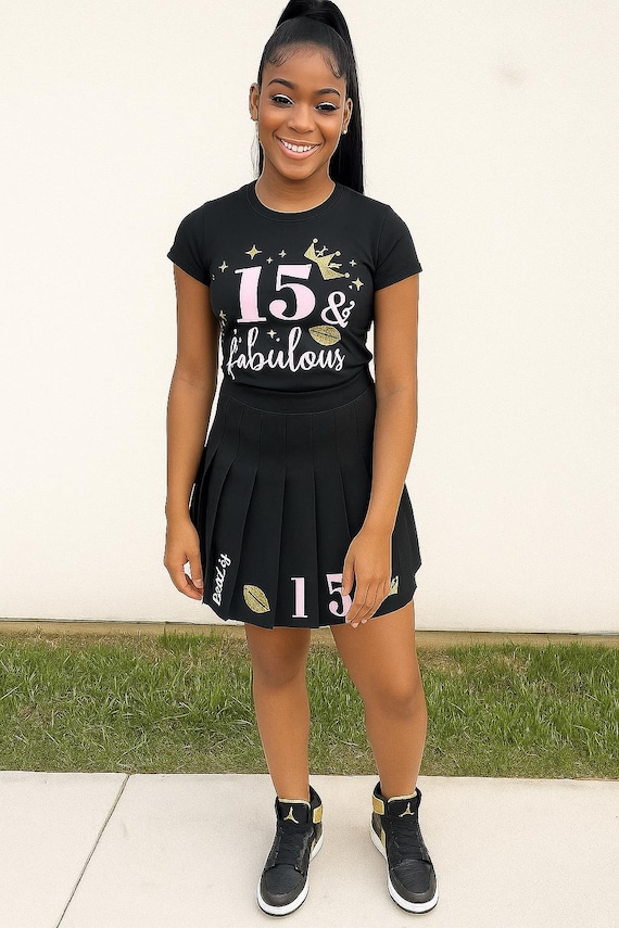 15th birthday dress ideas Outfit or Tee Only (Colors can be changed) Glitter or Matte Wording and timeless everyday wear. Long Backless Dress Color:Black Multi