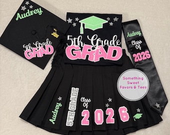 Custom Graduation Outfit Pre-k thru 8th – Complete Set with Cap & Stole