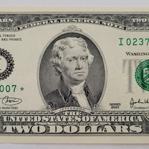 2 dollar starnote with James Bond code 007 AND code I- Real bill of two dollars