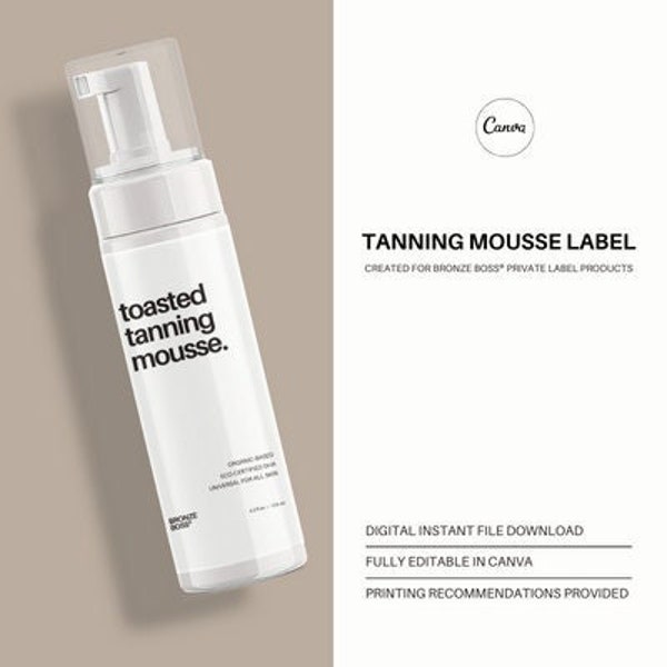 Spray Tan Artist Product Label Template | Editable Tanning Mousse Label | Cosmetic Digital Download |  Pre-Made Canva Template
