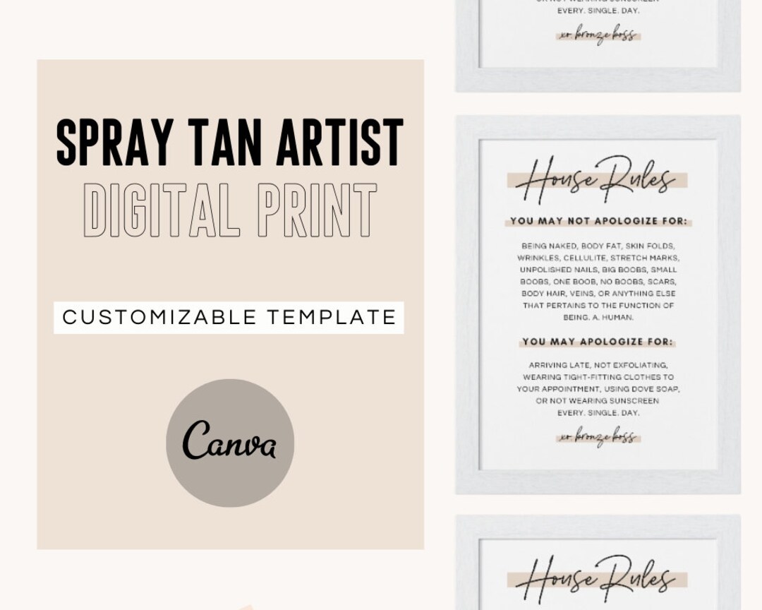 Spray Tan Business Editable Print Spray Tan Rules Digital Download