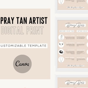 Spray Tan Business Editable Print | Studio Client Sign | Digital Download | Spray Tan Artist Graphic | Airbrush Tanning Canva Template