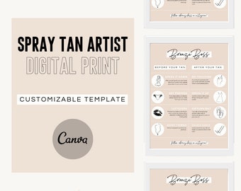 Spray Tan Business Editable Print | Studio Client Sign | Digital Download | Spray Tan Artist Graphic | Airbrush Tanning Canva Template