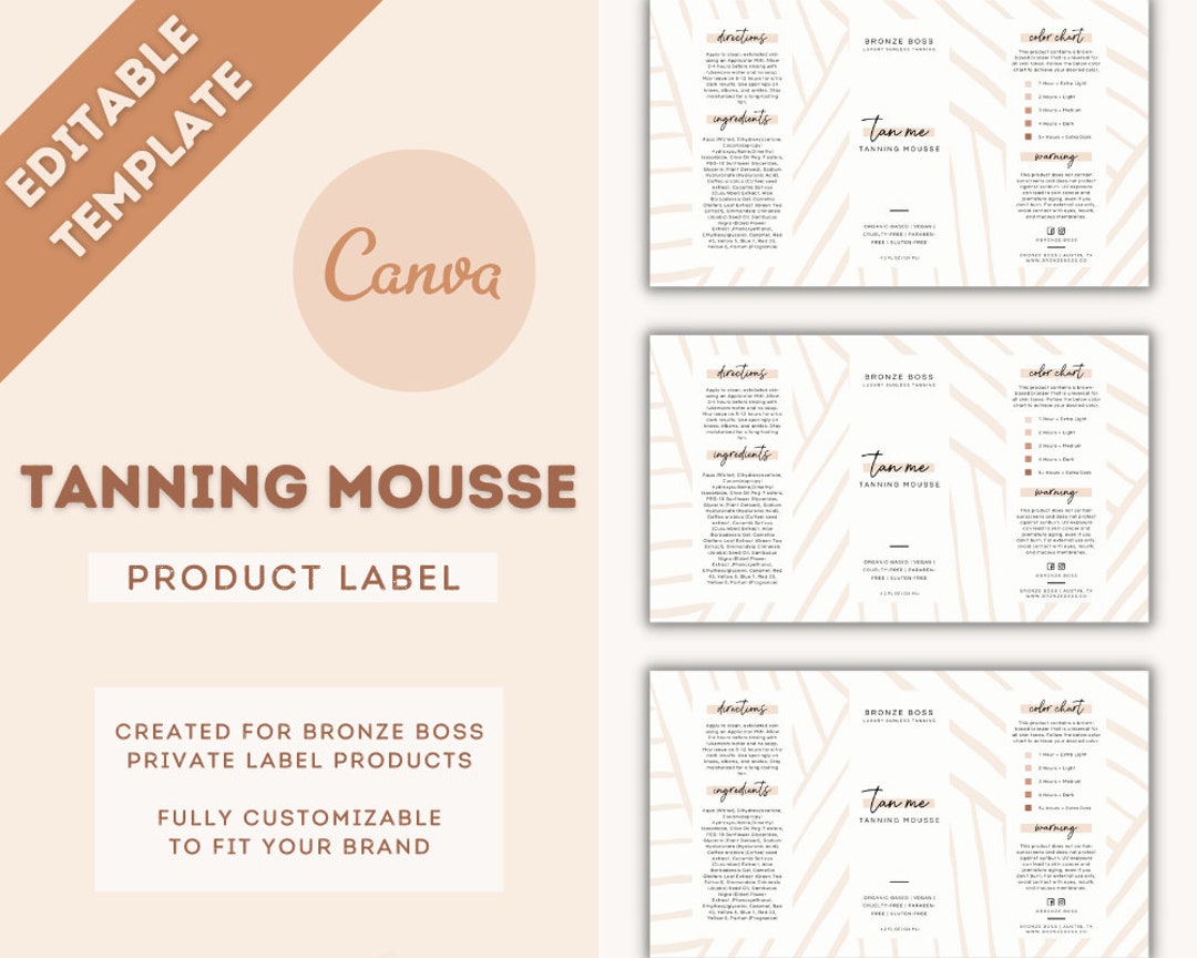 Spray Tan Artist Product Label Template Editable Tanning - Etsy.de