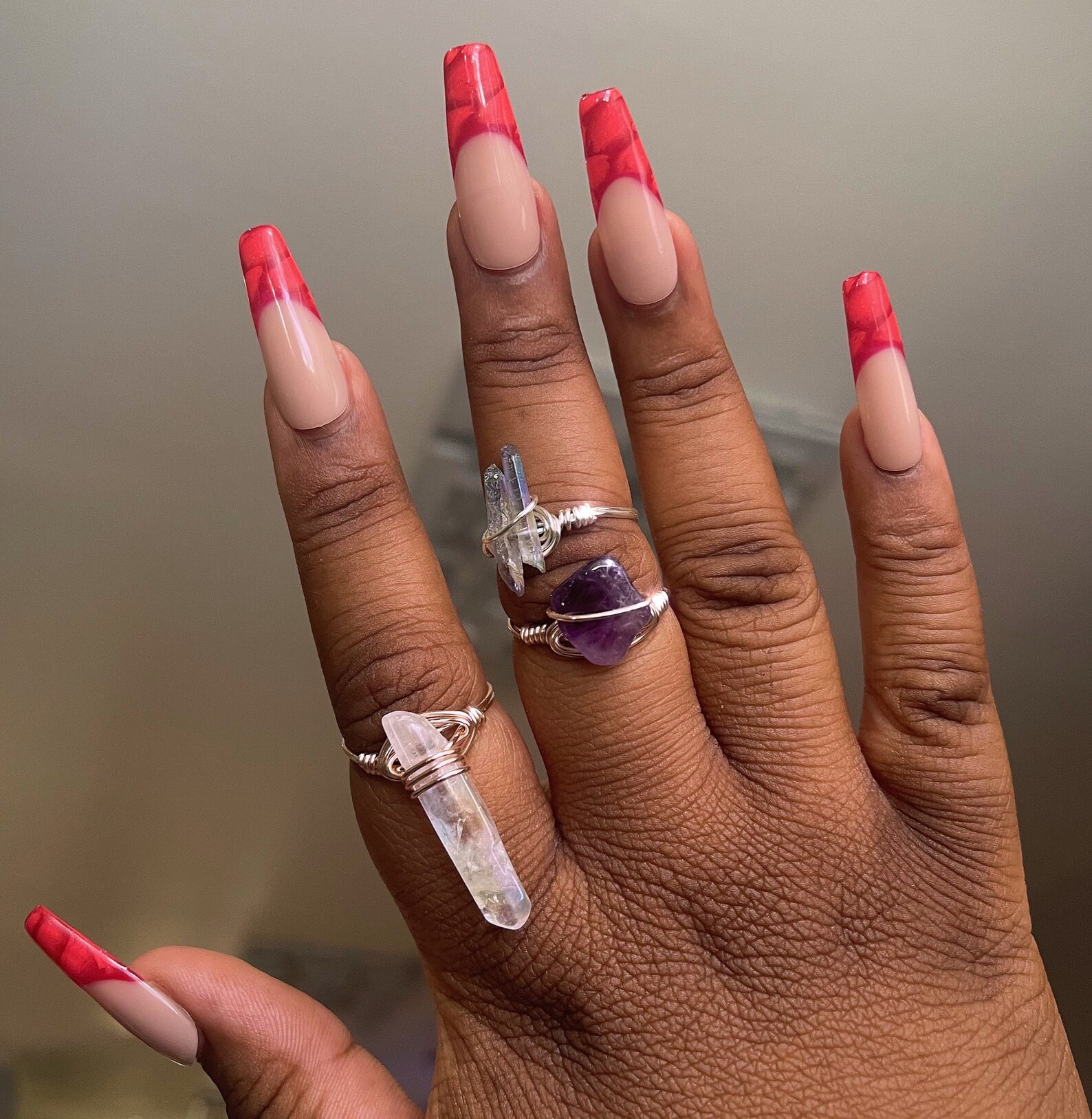 Red French Tip Press on Nails Reusable Nails Snakeskin Press | Etsy