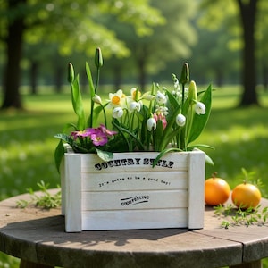 Cold Porcelain Flower Centerpiece: Handmade Clay Floral Arrangement in Wooden Box for Table Decor