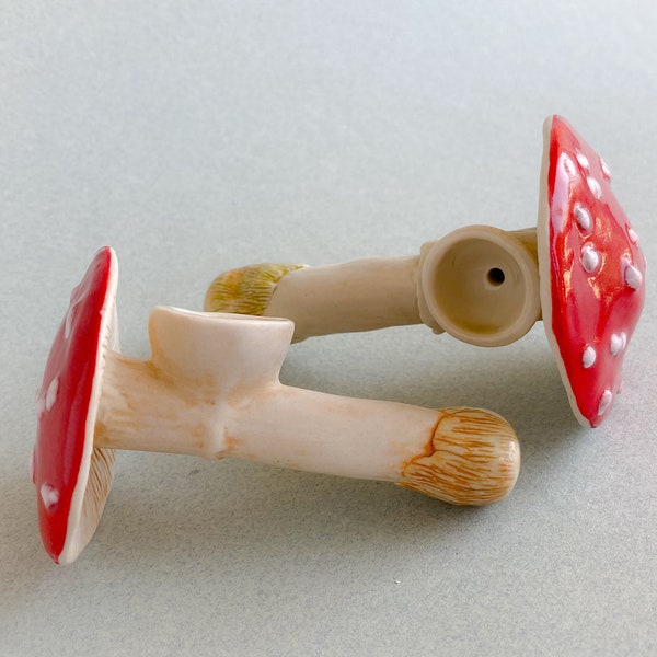 Amanita mushroom pipe, unusual pipe, porcelain pipe, clay smoking pipe, red spotted mushroom pipe, handmade, gift for smokers