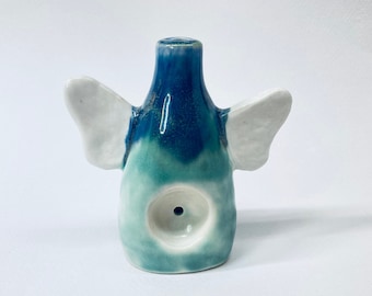 Ceramic Pipe with Wings, Cute Clay Pipe in Blue and Sea Green : Handmade Clay Pipe