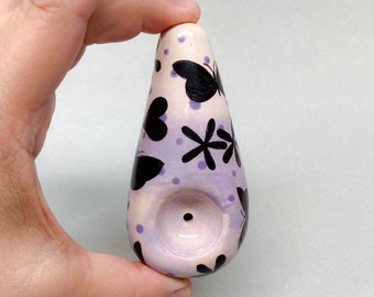 Pretty Butterfly Pipe with Hand painted Designs, Ceramic Smoking Handmade Pipe