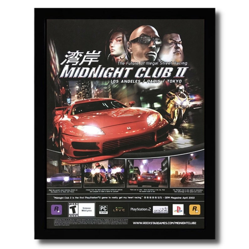 Midnight Club II 2 Framed Print Ad/Poster Official Vintage PS2 Racing Game Art image 1