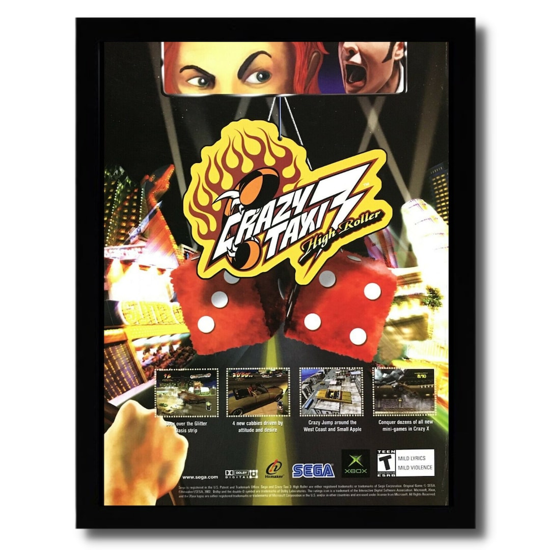 クレイジータクシー3 ハイローラー ゲーム販促ポスター 2002年 XBOX 2002 Crazy Taxi 3: High Roller Framed Print Ad/poster