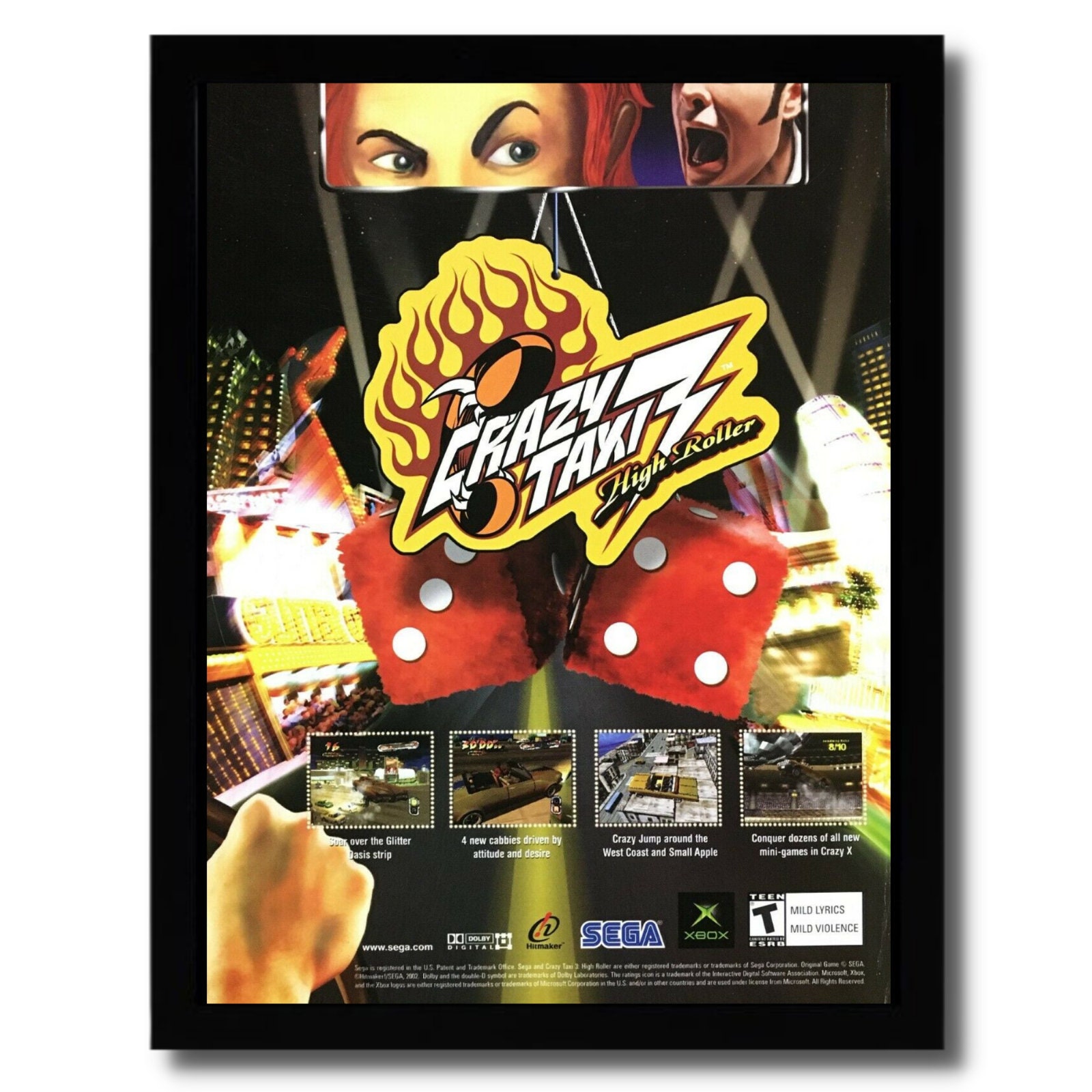 クレイジータクシー3 ハイローラー　ゲーム販促ポスター　2002年　XBOX 2002 Crazy Taxi 3: High Roller Framed Print Ad/poster