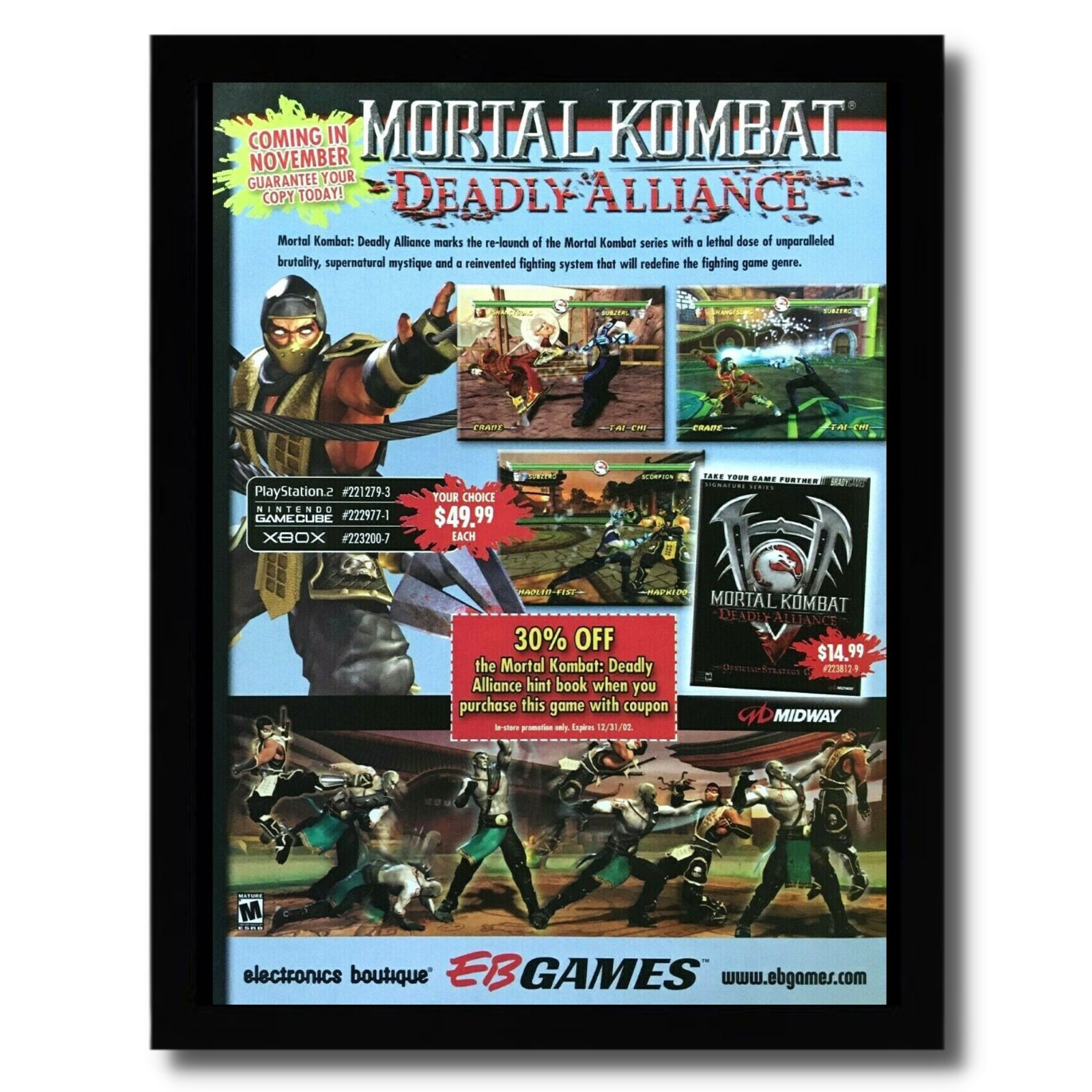 Mortal Kombat: Deception Framed Print Ad/Poster 2002 PS2 Xbox Gamecube Art